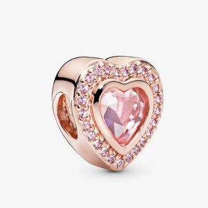 Cuentas de plata 925, dijes cuadrados de oro rosa brillante, Rracelet se adapta a pulseras de joyería de estilo europeo