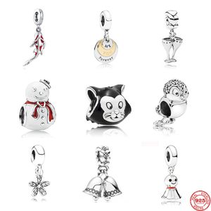 925 Silver Fit Pandora Charm 925 Bracelet White Snowman Owl Black Cat Beads charms set Pendant DIY Fine Beads Jewelry