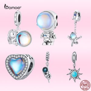 925 Silver Fit Pandora Charm 925 Pulsera Cute Moonstone Astronaut charms set Colgante DIY Fine Beads Jewelry