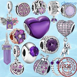 925 argent Fit Pandora breloque 925 Bracelet violet rose Noble coeur étoile lune mode ensemble de breloques pendentif bricolage perles fines bijoux