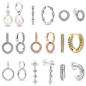 925 argent Fit Pandora boucles d'oreilles cristal mode femmes bijoux cadeau oreille goujons blanc perle or Rose cristal bricolage