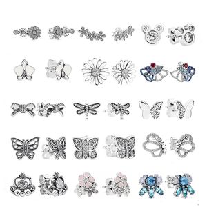 Pendientes Pandora de plata 925, pendientes de abanico, serie Daisy brillante, estilo de lazo, pendientes finos de moda, joyería