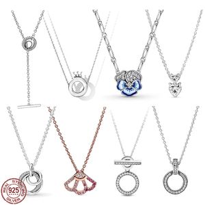 925 Argent Fit Pandora Collier Pendentif coeur femmes bijoux de mode Coeur Fan double anneau boucle en forme de T