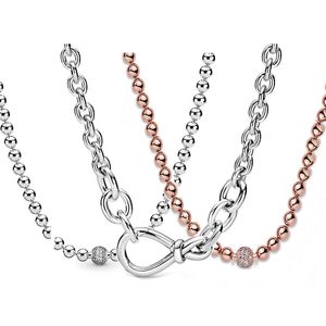 925 Argent Fit Pandora Collier Pendentif coeur femmes mode bijoux Réel Chunky Infinity Noeud Rose Perles Pave Cristal