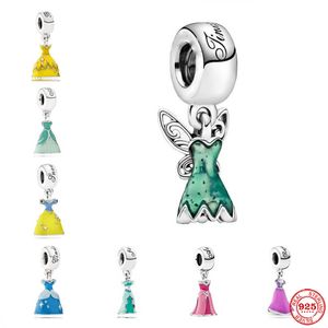 925 Silver Fit Pandora Charms originales Diy Mujeres Pulseras de mujeres Beads Europa Exquisito Princesa Vestido Azules