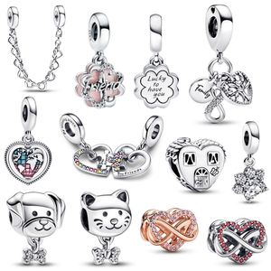 Argent 925 Fit Pandora Breloques originales DIY Pendentif femmes Bracelets perles Nouveau Puzzle Splittable Amitié Charme Coeurs liés Chaîne de sécurité Maison Happy Place