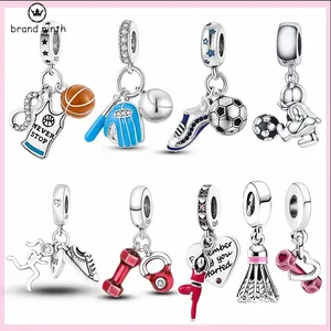 925 argent pour pandora charmes bijoux perles Baseball Football Volleyball Charmes Yoga Barbell Sport Chaussures Fitness