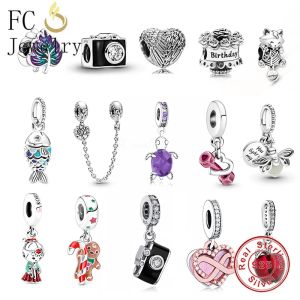 925 argent pour pandora charmes bijoux perles Ailes Miel Abeille Poisson Pomme Chat Caméra Haltère charme ensemble