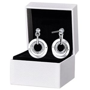 925 Silver logo Double Circle Pendant Stud Earring Original Retail Box para Pandora Mujeres Niñas Party Jewelry Pendientes brillantes