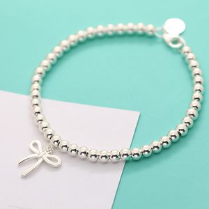 925 Silver Love Heart-Tag Perlé Bracelet Bow pendentif Collier Femmes couple amour étiquette ronde retour T logo officiel Brins chaîne Cadeaux pour petite amie bijoux de créateur