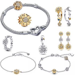 925 Silver New Charms Bracelet For Women Designer Bijoux Sun Moon Boes d'oreilles Perles de Sunshine Link Chain Bracelet Diy Fit Pandor Colliers Fashion Cadeaux de luxe Cadeaux