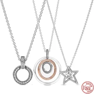 Collar con colgante de plata 925, collar con estrella asimétrica circular, adecuado para Pandora primitivo, joyería femenina, accesorios de moda
