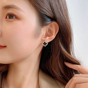 Boucles d'oreilles à tige en argent 925 pour femmes et filles, bijoux de luxe avec strass, fleur, noir, vert, blanc, rouge, quatre feuilles, charme d'oreille, accessoires8