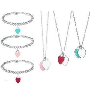 Bracelet et collier en forme de cœur plaqué argent 925 pour femmes, cadeau d'anniversaire et de noël, 16 + 4CM avec sac