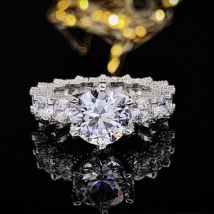 Anillo de plata 925, anillo de diamantes para mujer, anillo de circonio blanco con incrustaciones de cobre, joyería de boda