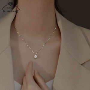 Collar de plata 925 con un solo diamante, cadena de clavícula con sentido de diseño Simple para mujer, colgante de dijes de joyería de lujo con luz de nicho
