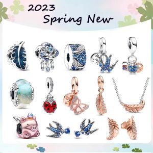 925 Silver Spring Charms perles Fit Bracelets à charme original DIY Primitive Blue Swallow - Fellowbug
