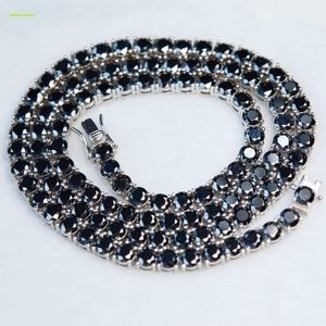 Chaîne moissnaite noire plaquée rhodium, argent 925, 4mm, bijoux à la mode pour femmes et filles, pour fête, usage quotidien