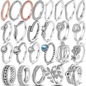 Anillo pandora de plata 925 para mujer, anillos originales de corona de corazón, anillos de moda, Triple apilable, corazón, circón, dedo