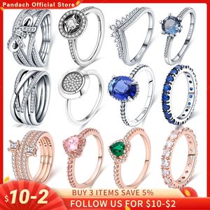 925 argent femmes Fit Pandora anneau Original coeur couronne mode anneaux brillant poli ligne anneau faisant des bijoux