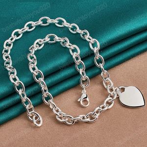 Collar con colgante de tarjeta de corazón de cadena de 18 pulgadas de Plata de Ley 925 para mujer, hombre, boda, compromiso, joyería de moda