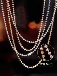 925 Sterling Silver 2mm Sparkling Diamond Chain Collier pour Femmes Hommes 40cm - 60cm S925 Ball Perles Chaîne fit Pendentif DIY Bijoux 240118