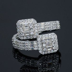 Anillos Huggies chapados en oro blanco brillante con diamantes de moissanita Baguette Vvs de plata de ley 925