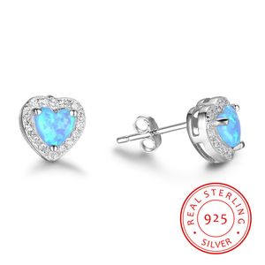 Pendientes de plata de ley 925 con forma de corazón de ópalo azul, pendiente de circonia cúbica, joyería de boda, regalo para madre