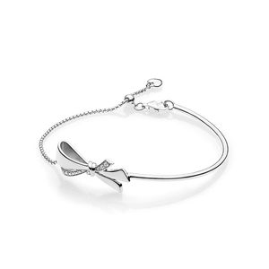 925 Sterling Silver Bow Slider Bracelets pour Pandora Mode Main Chaîne Bijoux De Mariage Pour Femmes Petite Amie Cadeau Designer Bracelet avec Coffret D'origine