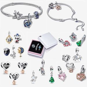 925 pulseras con dijes de plata esterlina para mujer, joyería de diseño de lujo, bricolaje, ajuste Pandoras, estrella fugaz, pulsera de corazón, conjunto de regalo con caja original al por mayor