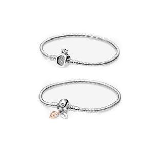 925 Sterling Silver Charm pour Pandora Nouveau Bracelet Couronne O Boucle Chaîne Cuivre Base Chaîne Plaqué Or Rose Boucle À Feuilles Caduques DIY Serpent Os Chaîne