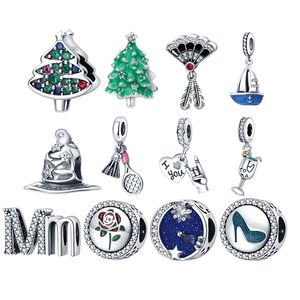 Abalorio de plata de ley 925 para Pandora, nueva cadena de Navidad, cuentas sueltas, accesorios de joyería multirejilla DIY