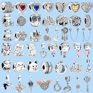 925 sterling silver charms for pandora jewelry beads Color Lucky Cat Safety Chain Dog Paw Crown Owl Love Pendant