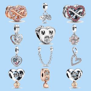 Breloques en argent sterling 925 pour perles de bijoux pandora DIY Pendentif femmes Bracelets perles Famille Spinning Heart Globe Dangle Best Friend Heart