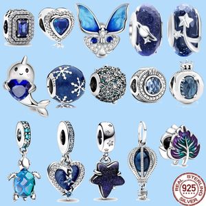925 breloques en argent sterling pour bijoux pandora perles femmes bijoux étoile filante céleste coeur double ampli bleu