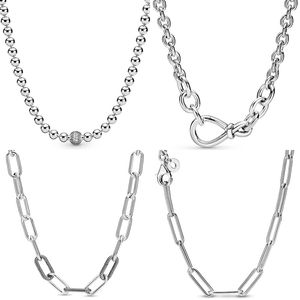 Cuentas gruesas de nudo infinito de Plata de Ley 925 Pave Me Link collar de cadena de Cable largo para abalorio de cuentas joyería DIY W220308