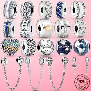 925 Sterling Silver CZ pave Clip Charm Daisy Beads Stopper fit Pandora Bracelet 925 Silver Jewelry Clip319H