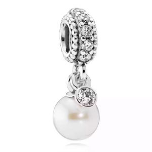 925 Sterling Silver Dangle Charm Clear CZ Blanc Perle Pendentif Perles Perle Fit Pandora Charms Bracelet DIY Bijoux Accessoires