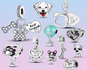 925 Sterling Silver Dangle Charm Paw Charms Best Friend Heart Beads Fit Charms Pulsera Diy Accesorios de joyería3759146
