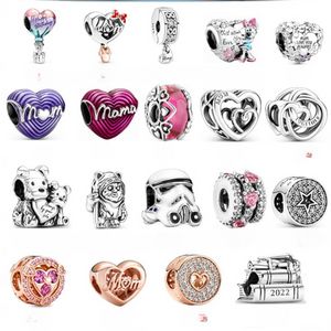925 Sterling Silver Dangle Charm Happy Mother's Day Birthday Hot Air Balloon Spread Love Bead Fit Pandora Charms Bracelet DIY Jewelry Accessories