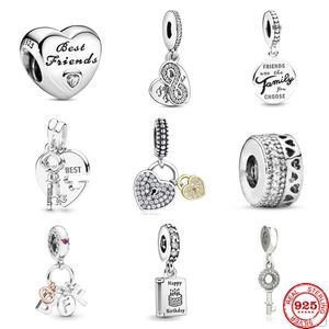 925 Sterling Silver Dangle Charm Clé Pendentif Carte D'anniversaire Ami Sont Famille Dangle Perle Fit Pandora Charms Bracelet DIY Bijoux Accessoires