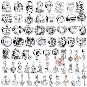 925 Sterling Silver Dangle Charm Numéro Chiot Château Perles Perle Fit Pandora Charms Bracelet DIY Bijoux Accessoires