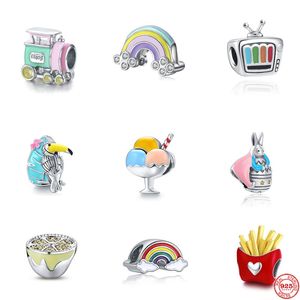 925 Sterling Silver Dangle Charm Women Beads Regalo de joyería de alta calidad Helado al por mayor Rainbow Apple Pizza Dangle Bead Fit Pandora Pulsera DIY