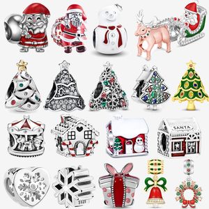 925 Sterling Silver Dangle Charm Femmes Perles Haute Qualité Bijoux Cadeau Gros Flocon De Neige Santa House Perle Fit Pandora Bracelet DIY