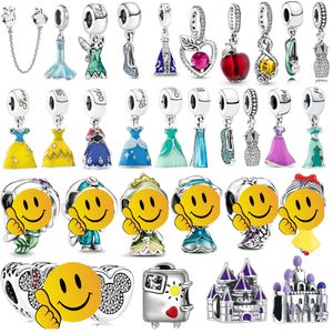 925 Sterling Argent Dangle Charm Femmes Perles Haute Qualité Bijoux Cadeau En Gros Sirène Princesse Robe chaussures en cristal Château Pomme Perle Fit Pandora Bracelet DIY