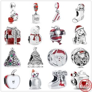 925 Sterling Silver Dangle Charm Femmes Perles Haute Qualité Bijoux Cadeau En Gros Père Noël Chapeau Arbre Chaussettes Cadeau De Noël Perle Fit Pandora Bracelet DIY