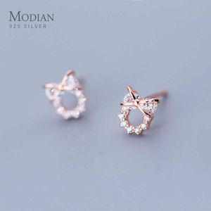 925 Sterling Silver Fashion Clear CZ Stud Earrings Para Las Mujeres Rosa Oro Color Diseño Geométrico Pines Pines Studs Jewelry 210707
