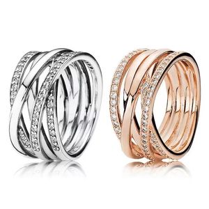 925 Sterling Silver fit Pan diy Silver Ring Ring large visage multicouche couple double plaine anneau multi-boucles plein d'accessoires de diamant charme de bijoux