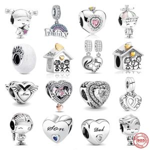 925 Sterling Silver Fit Women Charms Bracelet Perles Charme Bijoux Pendre Boy fille Sparkling Mom Bead Sisters