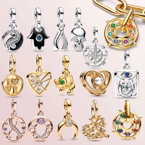 925 Sterling Silver Fit Women Charms Bracelet Perles Charme Me Collection Hamsa Hands Love Heart Mini Sangle